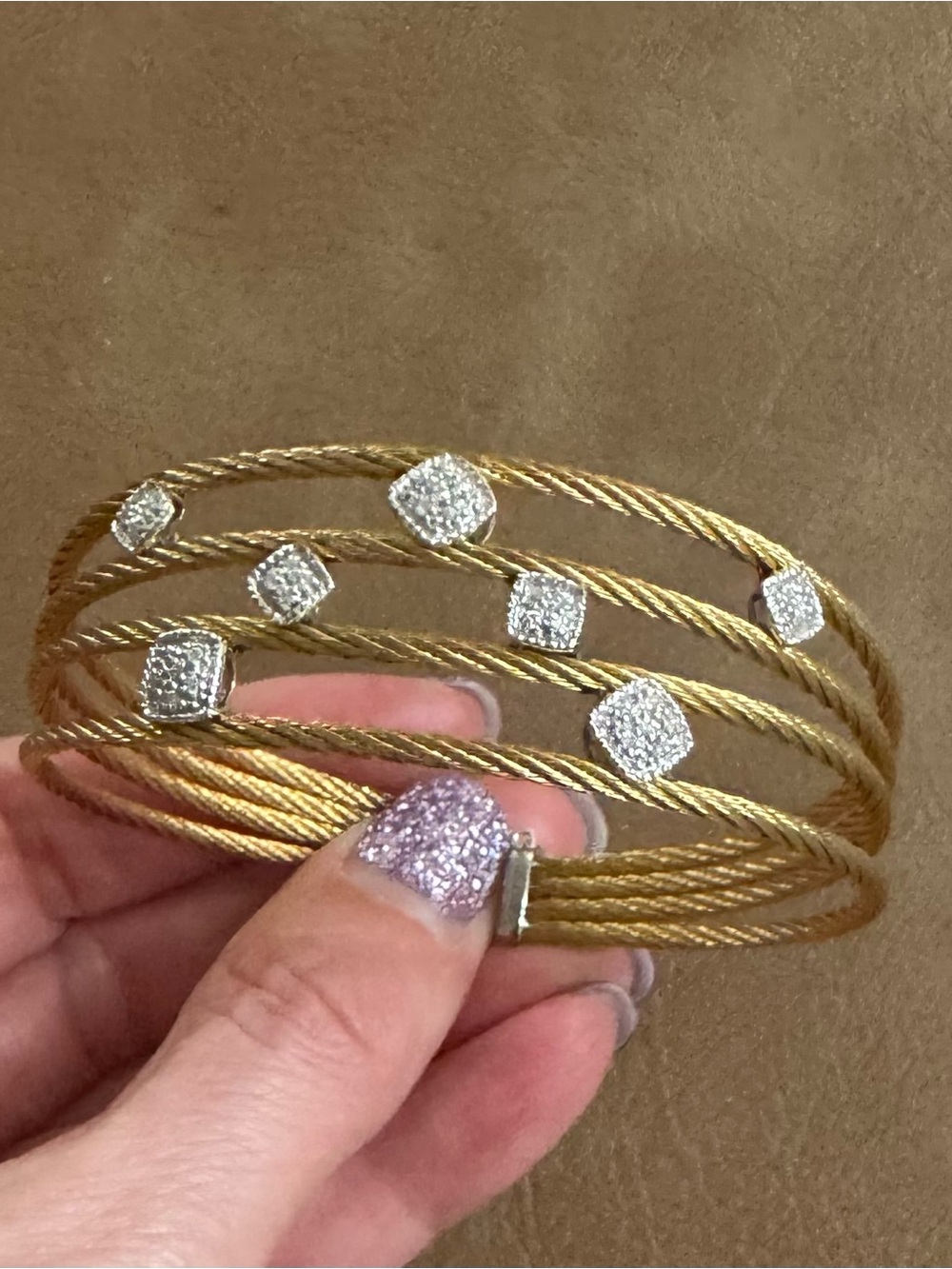 Charriol 18K White Gold and Diamond Multi-Row Cable Bangle Bracelet